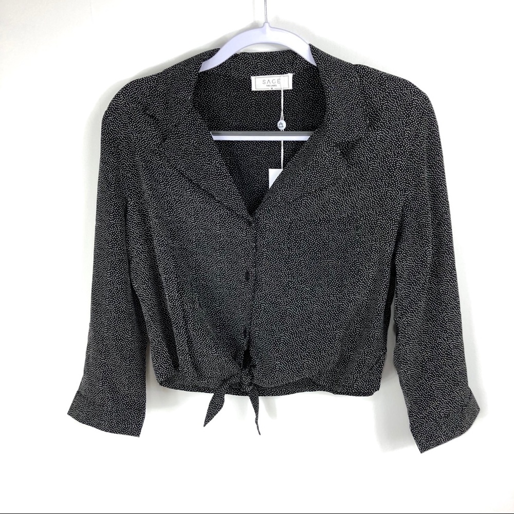 Sage The‎ Label black tie front cropped shirt